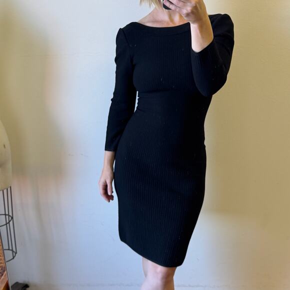 ALAÏA Black Ribbed Virgin Wool Little Black Dress - Picture 1 of 11